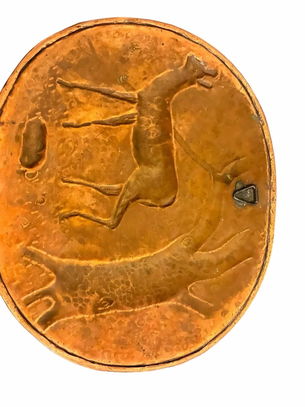 Vintage Copper Repousse Deer Wall Plaque Oval Hammered Metal Wildlife Art